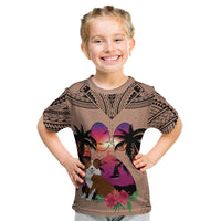 Polynesian Kid T Shirt Dog Lover With Border Collie - Sunset At The Beach Brown Ver - Wonder Print Shop