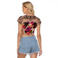 Polynesian Raglan Cropped T Shirt Dog Lover With Border Collie - Sunset At The Beach Brown Ver - Wonder Print Shop