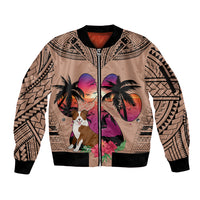 Polynesian Sleeve Zip Bomber Jacket Dog Lover With Border Collie - Sunset At The Beach Brown Ver - Wonder Print Shop