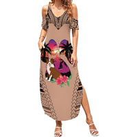 Polynesian Summer Maxi Dress Dog Lover With Border Collie - Sunset At The Beach Brown Ver - Wonder Print Shop