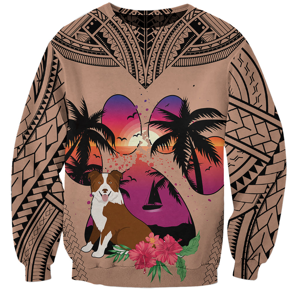 Polynesian Sweatshirt Dog Lover With Border Collie - Sunset At The Beach Brown Ver - Wonder Print Shop
