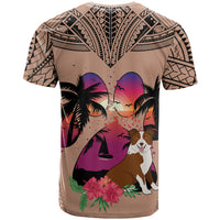 Polynesian T Shirt Dog Lover With Border Collie - Sunset At The Beach Brown Ver - Wonder Print Shop