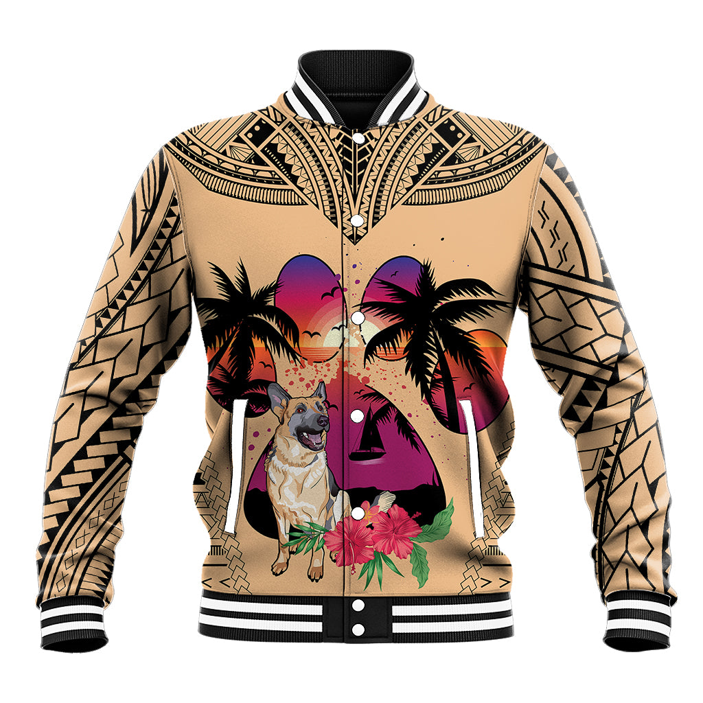 Polynesian Baseball Jacket Dog Lover With German Shepherd - Sunset At The Beach LT7 - Wonder Print Shop