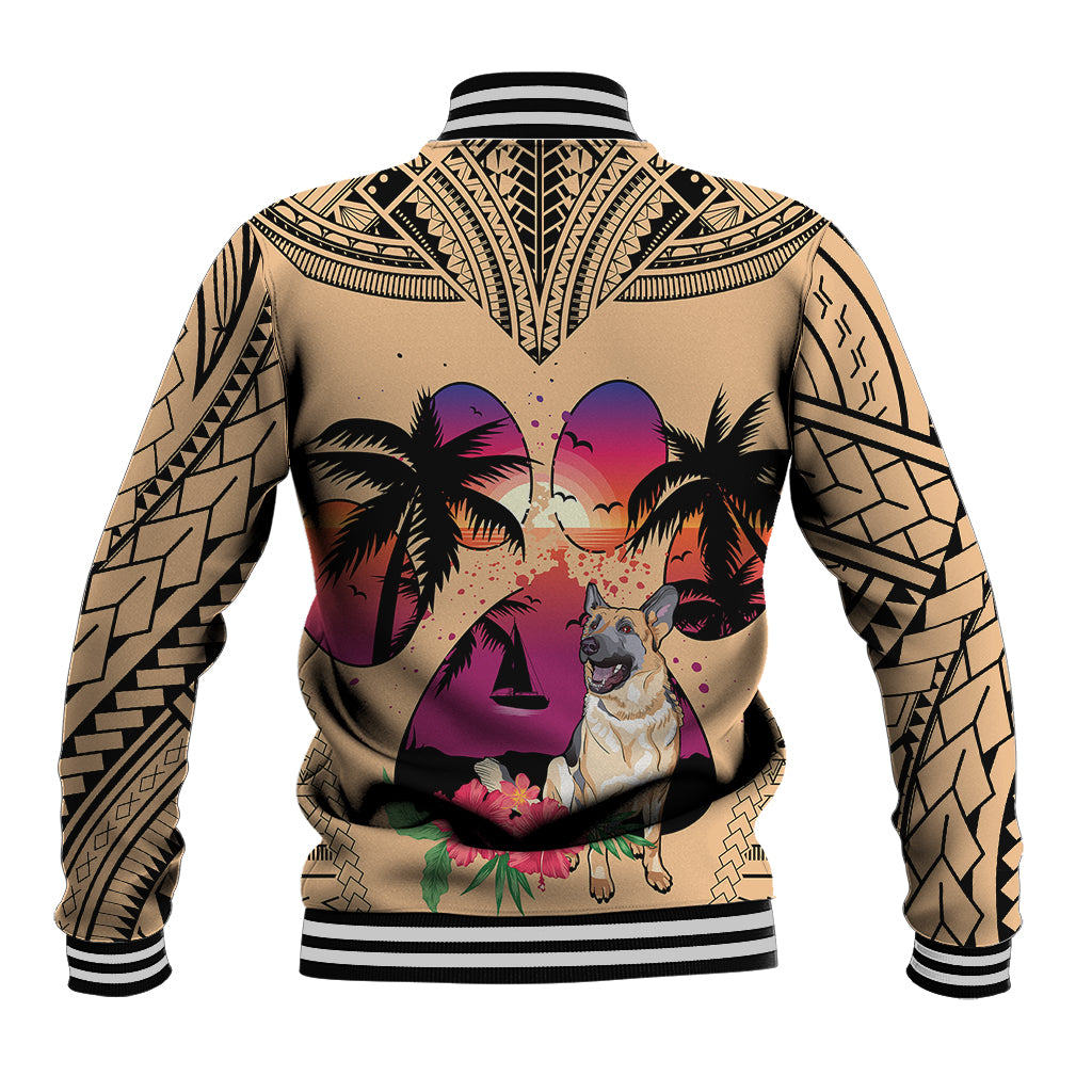 Polynesian Baseball Jacket Dog Lover With German Shepherd - Sunset At The Beach LT7 - Wonder Print Shop