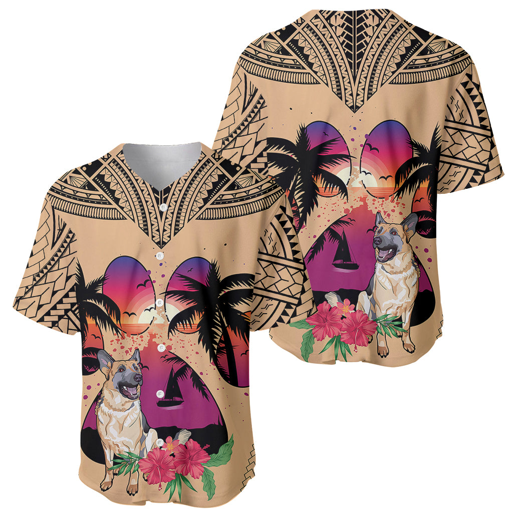 Polynesian Baseball Jersey Dog Lover With German Shepherd - Sunset At The Beach LT7 - Wonder Print Shop