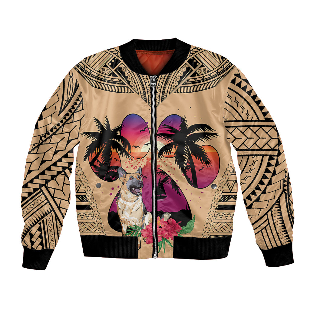 Polynesian Bomber Jacket Dog Lover With German Shepherd - Sunset At The Beach LT7 - Wonder Print Shop