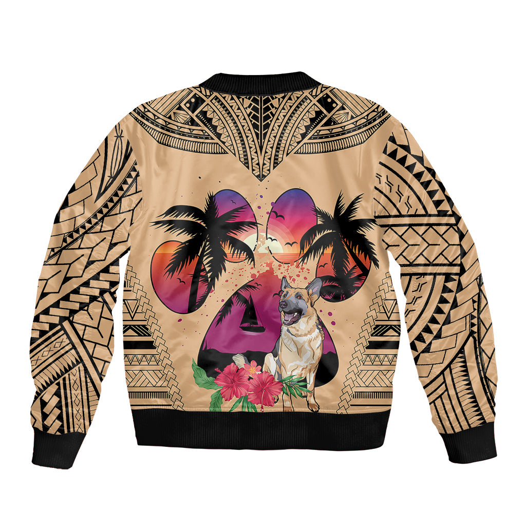 Polynesian Bomber Jacket Dog Lover With German Shepherd - Sunset At The Beach LT7 - Wonder Print Shop