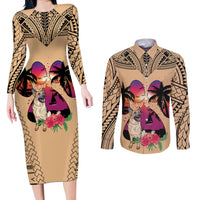 Polynesian Couples Matching Long Sleeve Bodycon Dress and Long Sleeve Button Shirts Dog Lover With German Shepherd - Sunset At The Beach LT7 - Wonder Print Shop