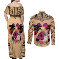 Polynesian Couples Matching Off Shoulder Maxi Dress and Long Sleeve Button Shirts Dog Lover With German Shepherd - Sunset At The Beach LT7 - Wonder Print Shop