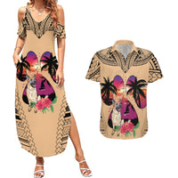 Polynesian Couples Matching Summer Maxi Dress and Hawaiian Shirt Dog Lover With German Shepherd - Sunset At The Beach LT7 - Wonder Print Shop