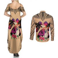 Polynesian Couples Matching Summer Maxi Dress and Long Sleeve Button Shirts Dog Lover With German Shepherd - Sunset At The Beach LT7 - Wonder Print Shop