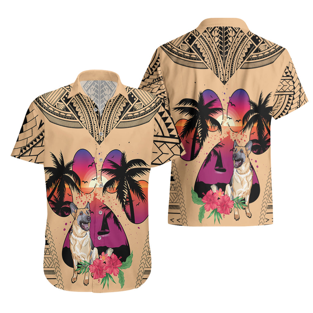 Polynesian Hawaiian Shirt Dog Lover With German Shepherd - Sunset At The Beach - Wonder Print Shop