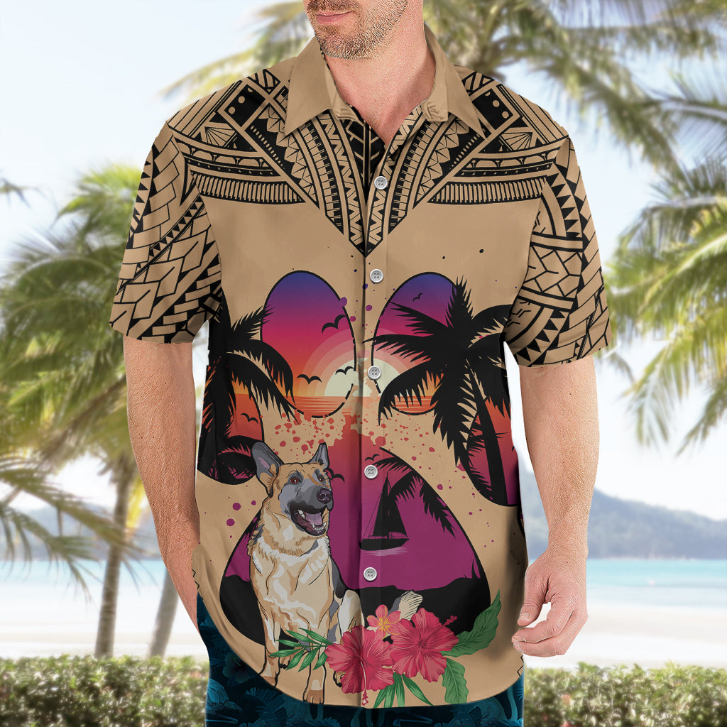 Polynesian Hawaiian Shirt Dog Lover With German Shepherd - Sunset At The Beach - Wonder Print Shop
