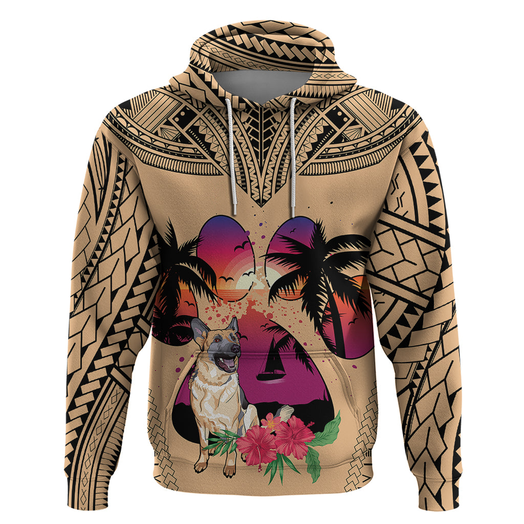 Polynesian Hoodie Dog Lover With German Shepherd - Sunset At The Beach - Wonder Print Shop
