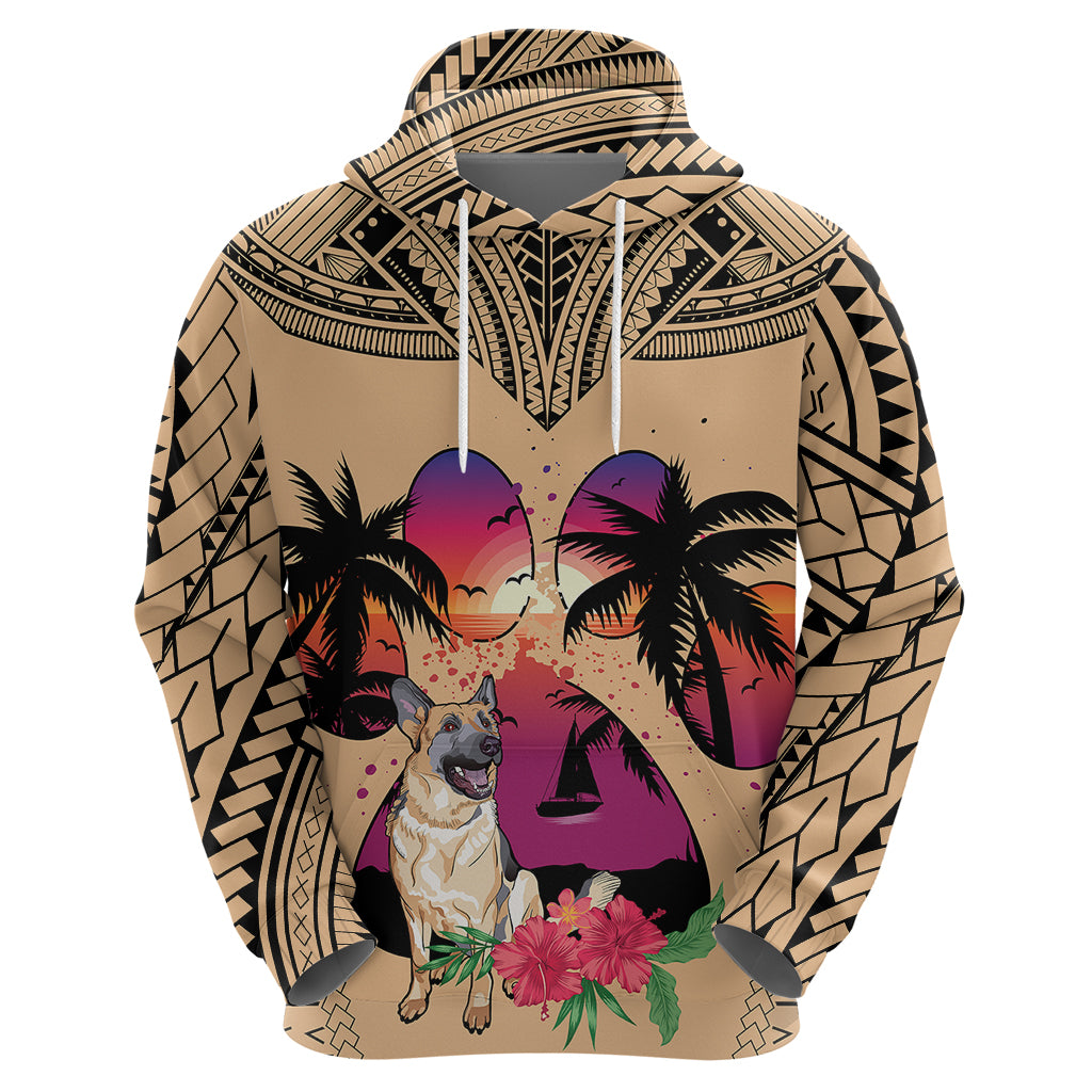 Polynesian Hoodie Dog Lover With German Shepherd - Sunset At The Beach - Wonder Print Shop