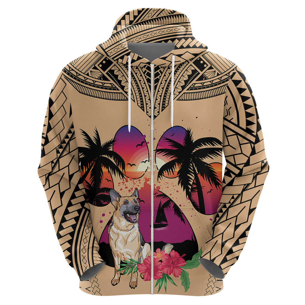 Polynesian Hoodie Dog Lover With German Shepherd - Sunset At The Beach - Wonder Print Shop