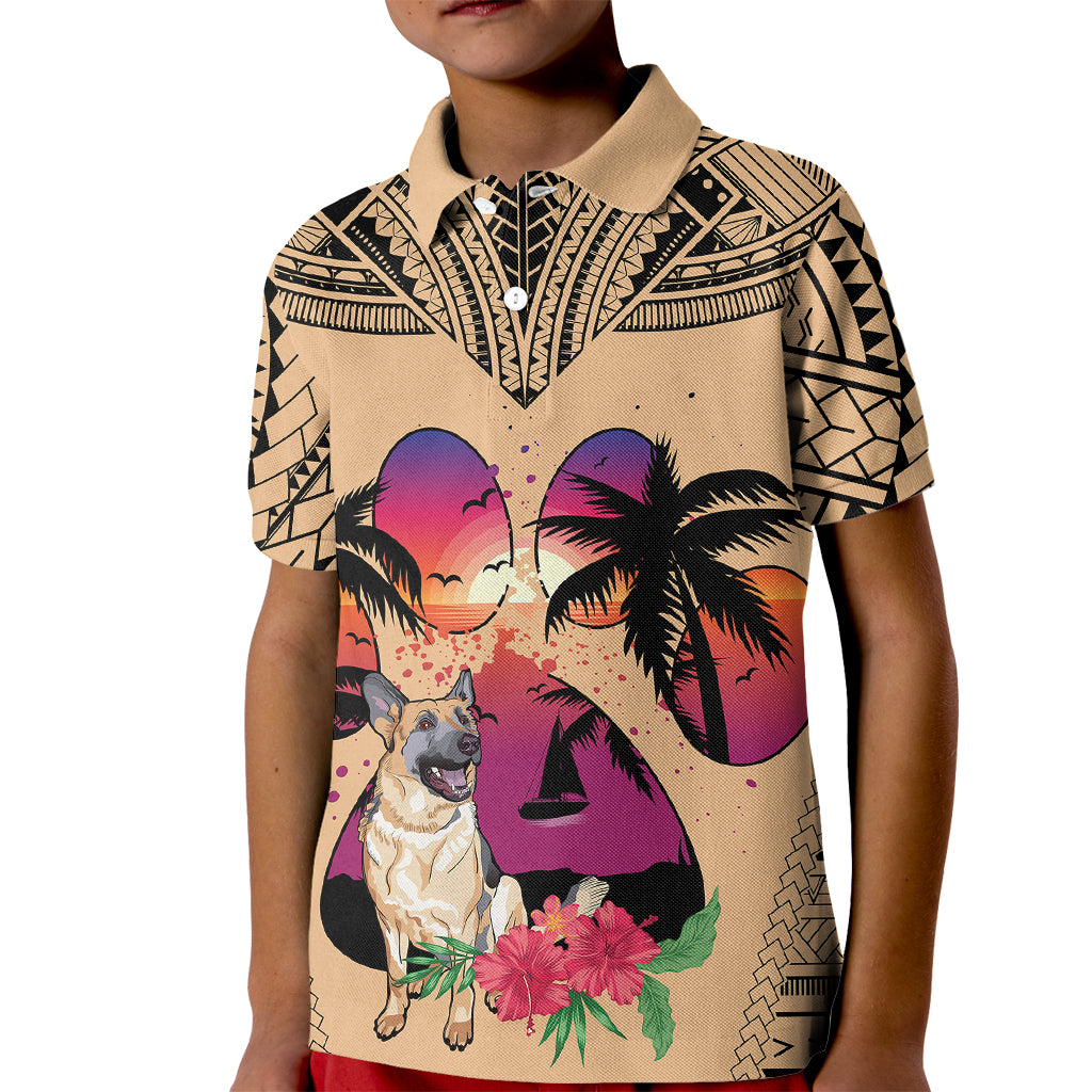 Polynesian Kid Polo Shirt Dog Lover With German Shepherd - Sunset At The Beach - Wonder Print Shop