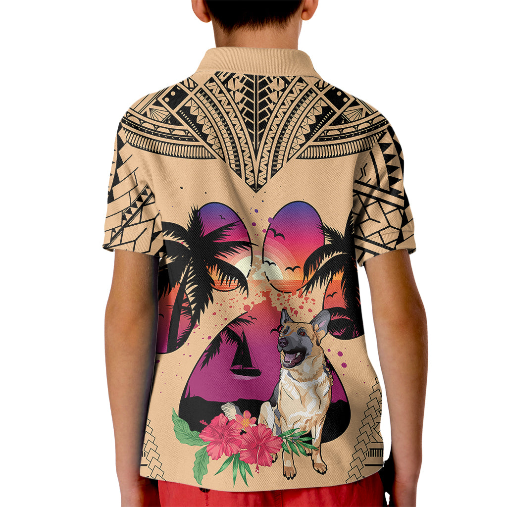 Polynesian Kid Polo Shirt Dog Lover With German Shepherd - Sunset At The Beach - Wonder Print Shop