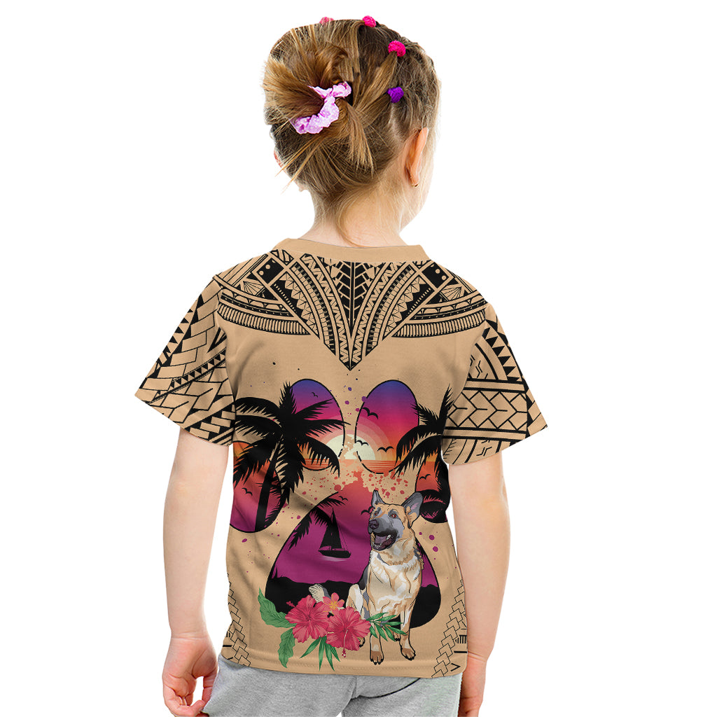 Polynesian Kid T Shirt Dog Lover With German Shepherd - Sunset At The Beach - Wonder Print Shop