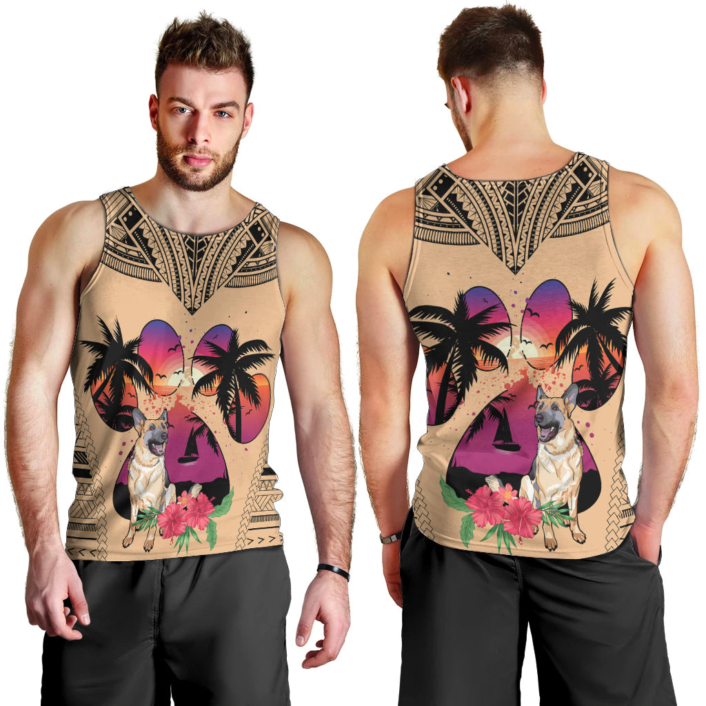 polynesian-men-tank-top-dog-lover-with-german-shepherd-sunset-at-the-beach
