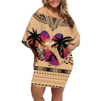 Polynesian Off Shoulder Short Dress Dog Lover With German Shepherd - Sunset At The Beach - Wonder Print Shop
