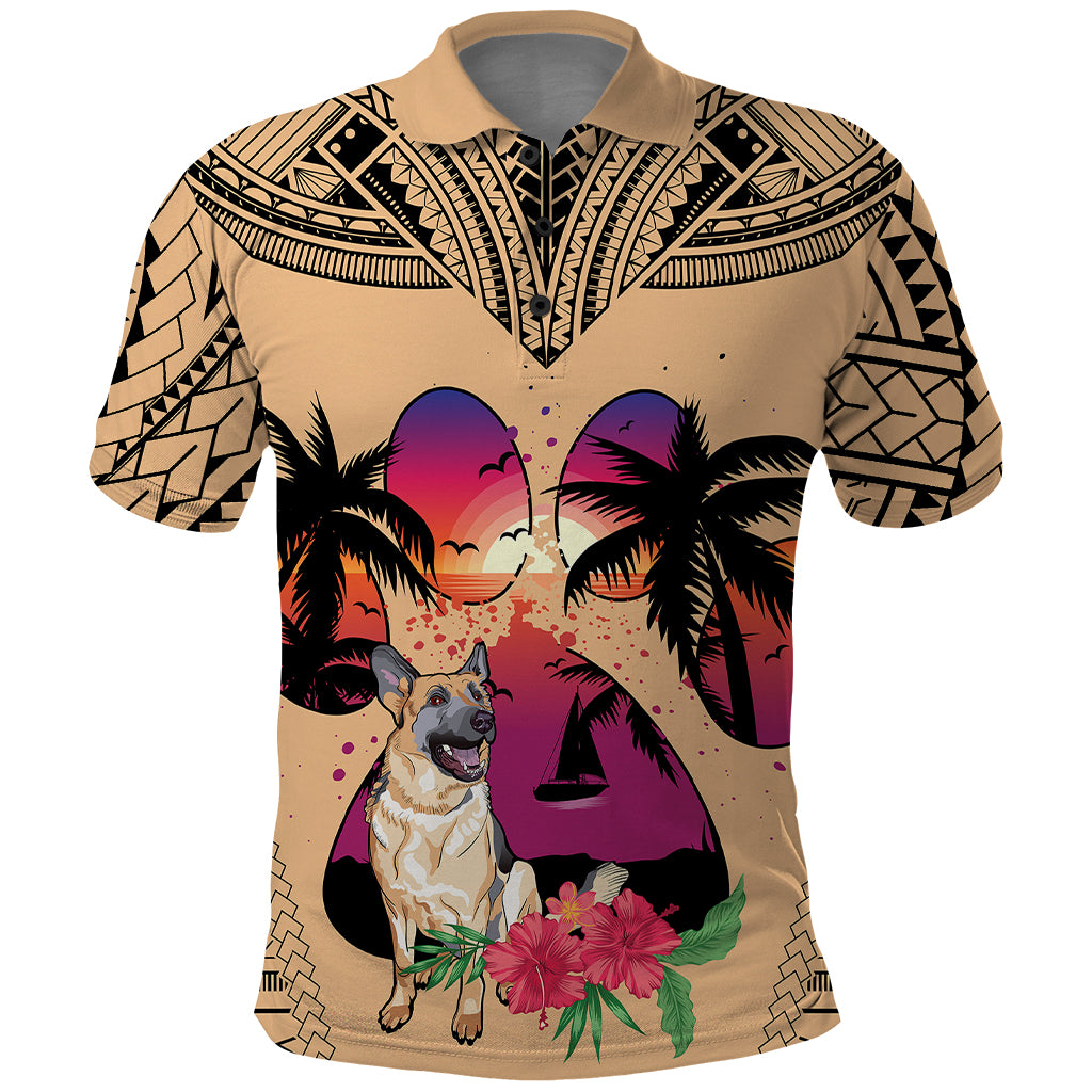 Polynesian Polo Shirt Dog Lover With German Shepherd - Sunset At The Beach - Wonder Print Shop