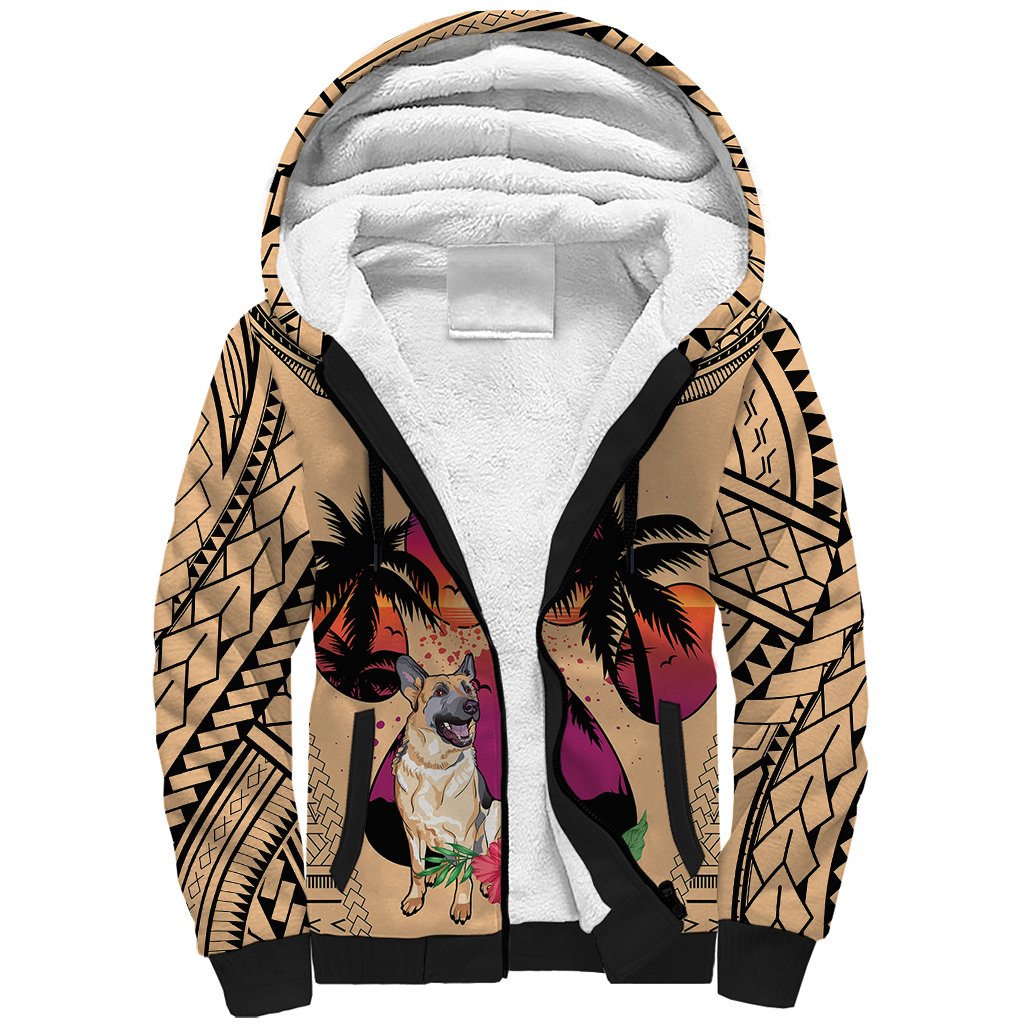 Polynesian Sherpa Hoodie Dog Lover With German Shepherd - Sunset At The Beach - Wonder Print Shop
