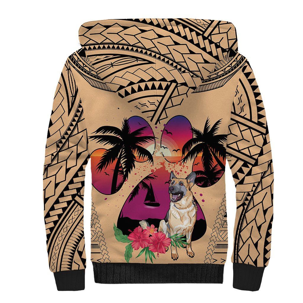 Polynesian Sherpa Hoodie Dog Lover With German Shepherd - Sunset At The Beach - Wonder Print Shop