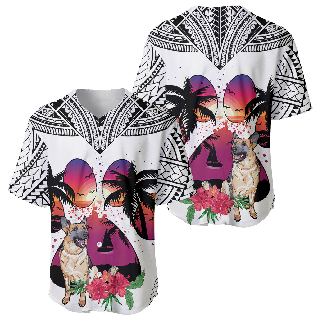 Polynesian Baseball Jersey Dog Lover With German Shepherd - Sunset At The Beach White Ver LT7 - Wonder Print Shop