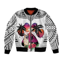 Polynesian Bomber Jacket Dog Lover With German Shepherd - Sunset At The Beach White Ver LT7 - Wonder Print Shop