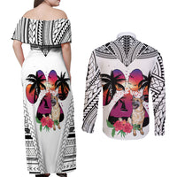 Polynesian Couples Matching Off Shoulder Maxi Dress and Long Sleeve Button Shirts Dog Lover With German Shepherd - Sunset At The Beach White Ver LT7 - Wonder Print Shop
