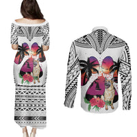 Polynesian Couples Matching Puletasi Dress and Long Sleeve Button Shirts Dog Lover With German Shepherd - Sunset At The Beach White Ver LT7 - Wonder Print Shop