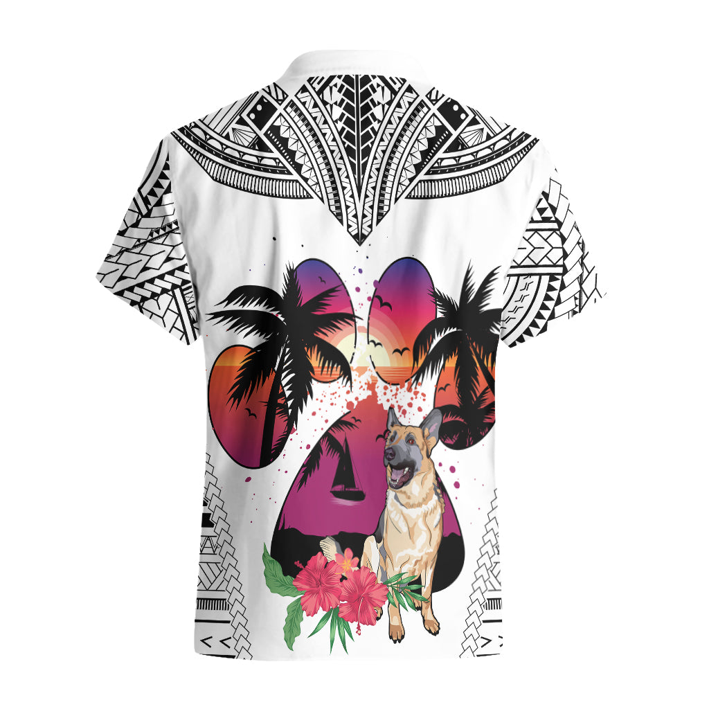 Polynesian Hawaiian Shirt Dog Lover With German Shepherd - Sunset At The Beach White Ver - Wonder Print Shop