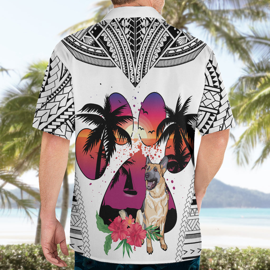 Polynesian Hawaiian Shirt Dog Lover With German Shepherd - Sunset At The Beach White Ver - Wonder Print Shop