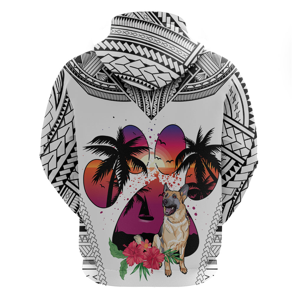 Polynesian Hoodie Dog Lover With German Shepherd - Sunset At The Beach White Ver - Wonder Print Shop