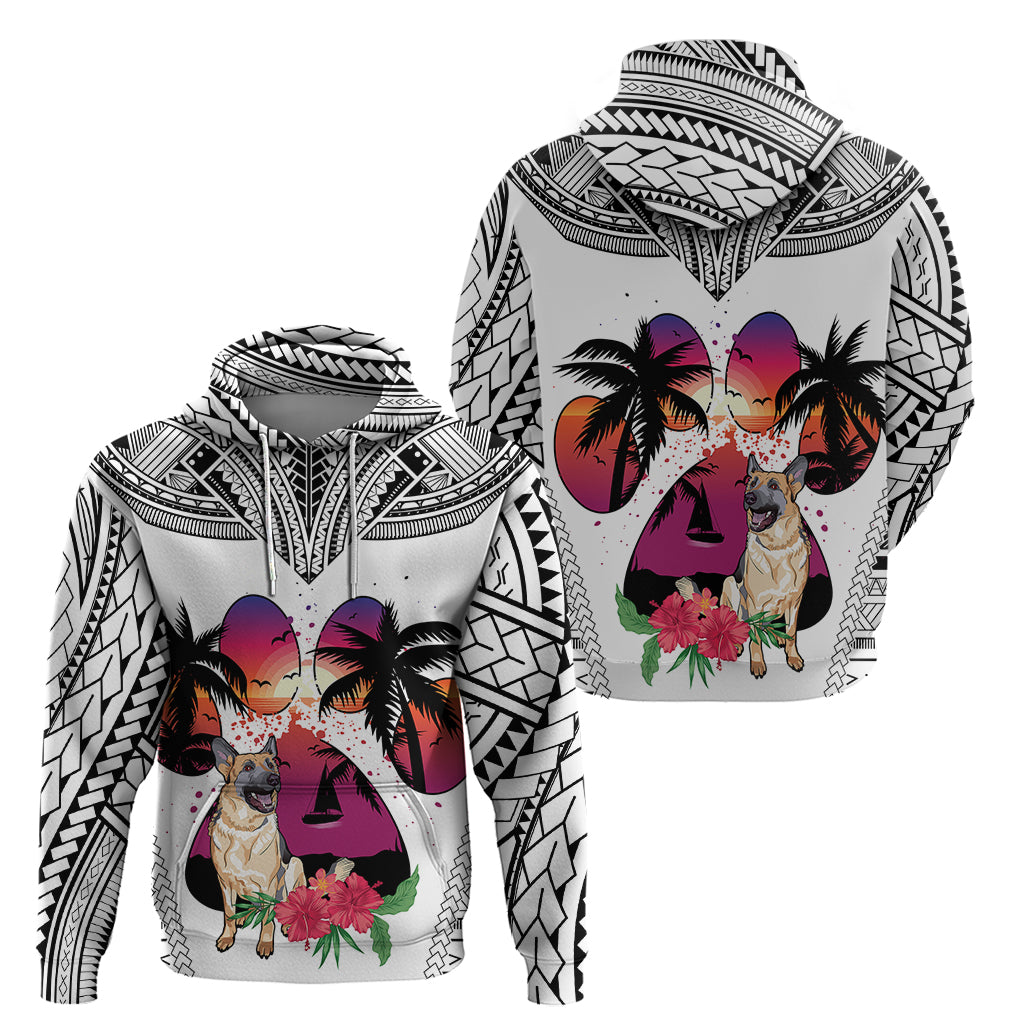 Polynesian Hoodie Dog Lover With German Shepherd - Sunset At The Beach White Ver - Wonder Print Shop