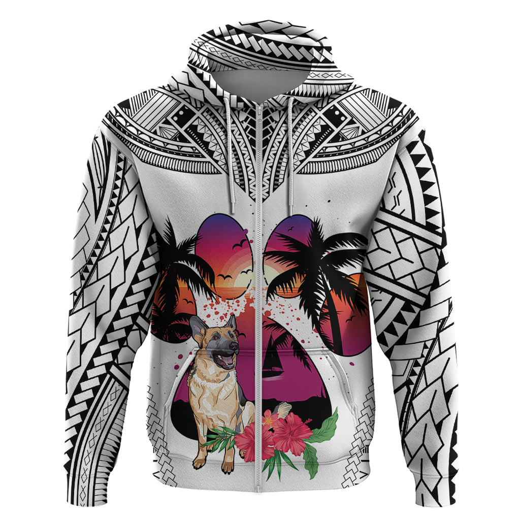 Polynesian Hoodie Dog Lover With German Shepherd - Sunset At The Beach White Ver - Wonder Print Shop