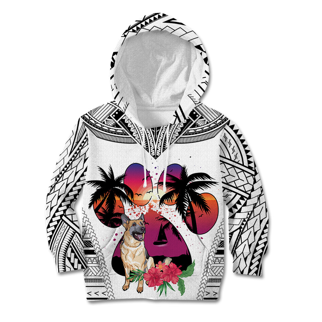 Polynesian Kid Hoodie Dog Lover With German Shepherd - Sunset At The Beach White Ver - Wonder Print Shop