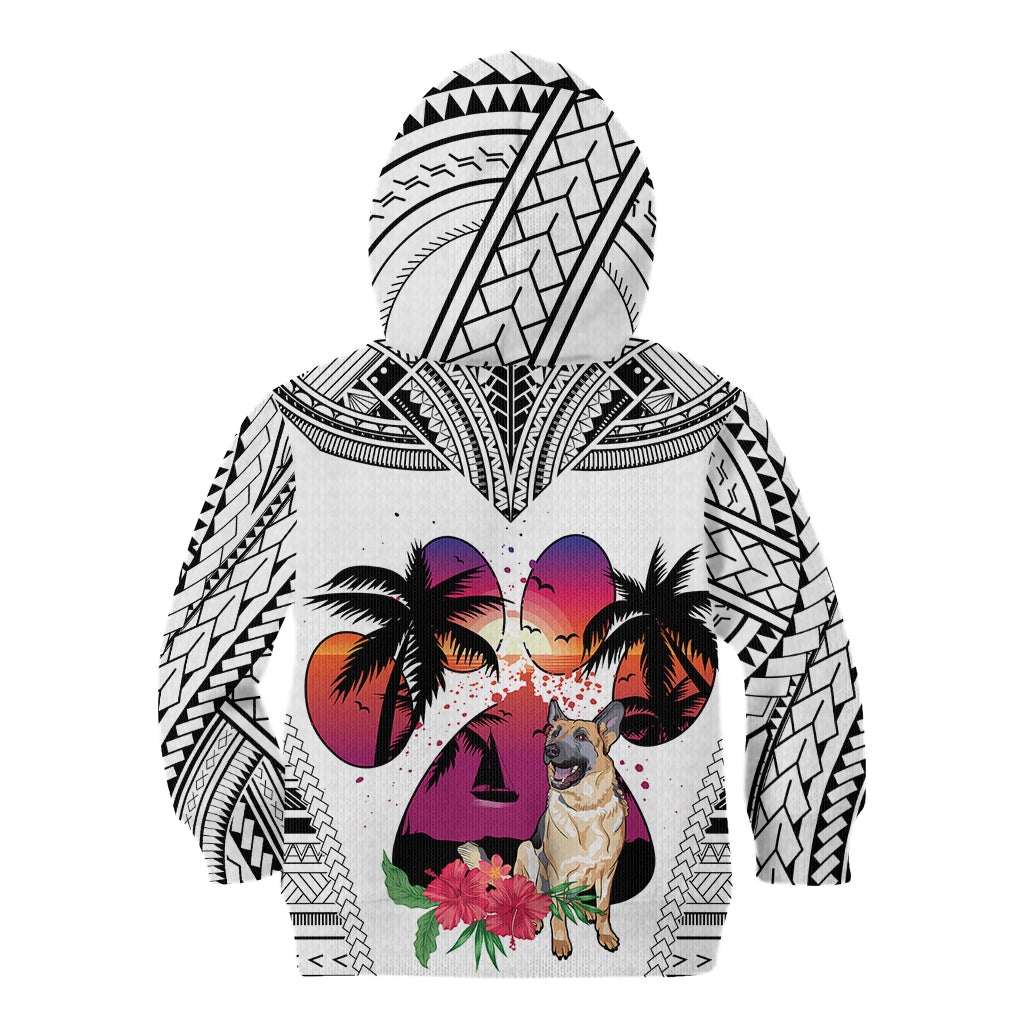 Polynesian Kid Hoodie Dog Lover With German Shepherd - Sunset At The Beach White Ver - Wonder Print Shop