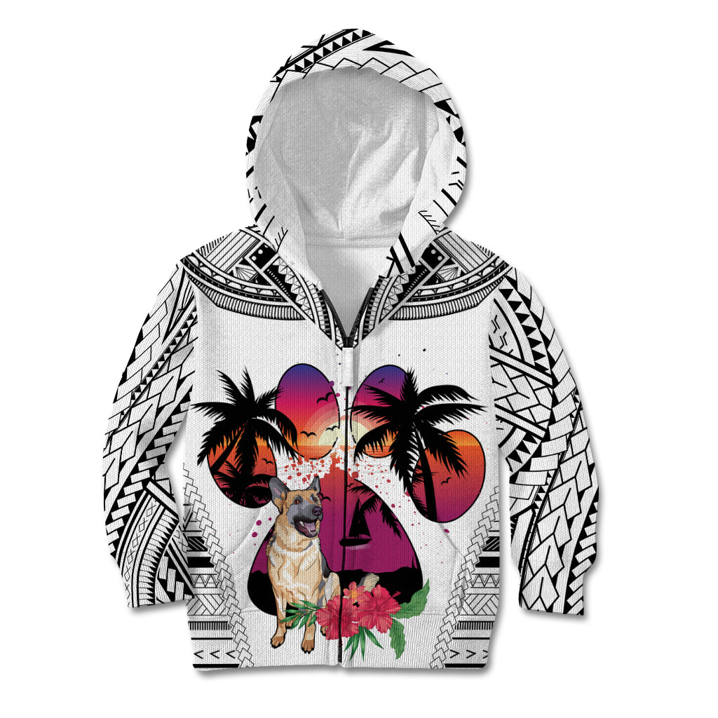 Polynesian Kid Hoodie Dog Lover With German Shepherd - Sunset At The Beach White Ver - Wonder Print Shop