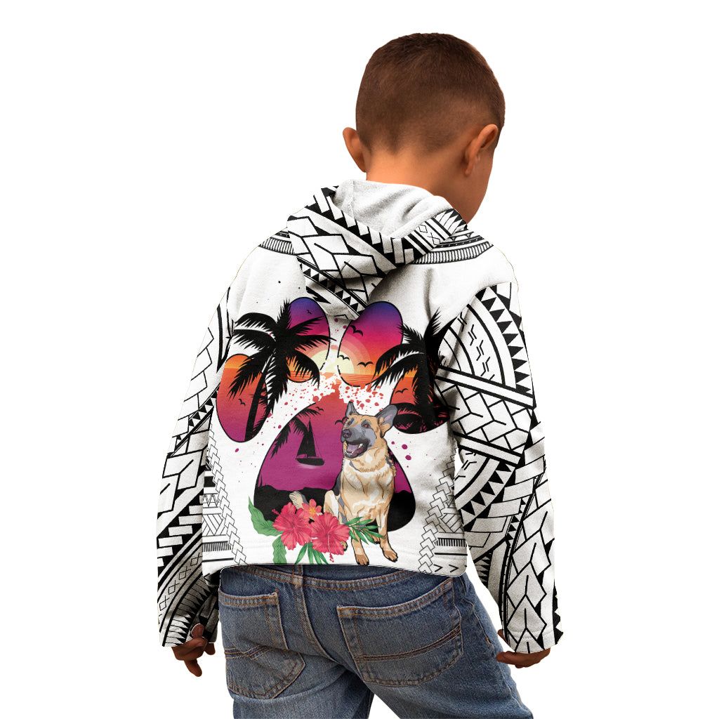 Polynesian Kid Hoodie Dog Lover With German Shepherd - Sunset At The Beach White Ver - Wonder Print Shop
