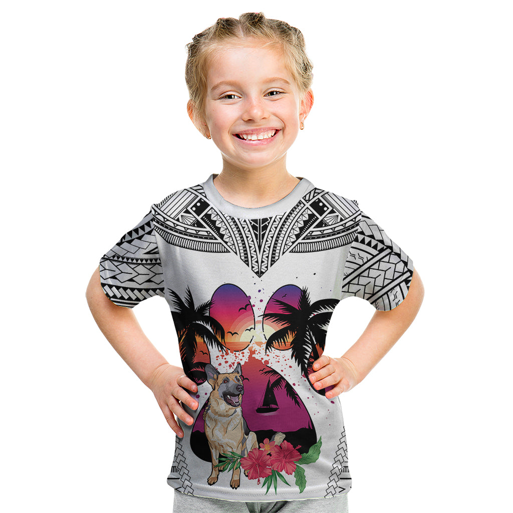Polynesian Kid T Shirt Dog Lover With German Shepherd - Sunset At The Beach White Ver - Wonder Print Shop