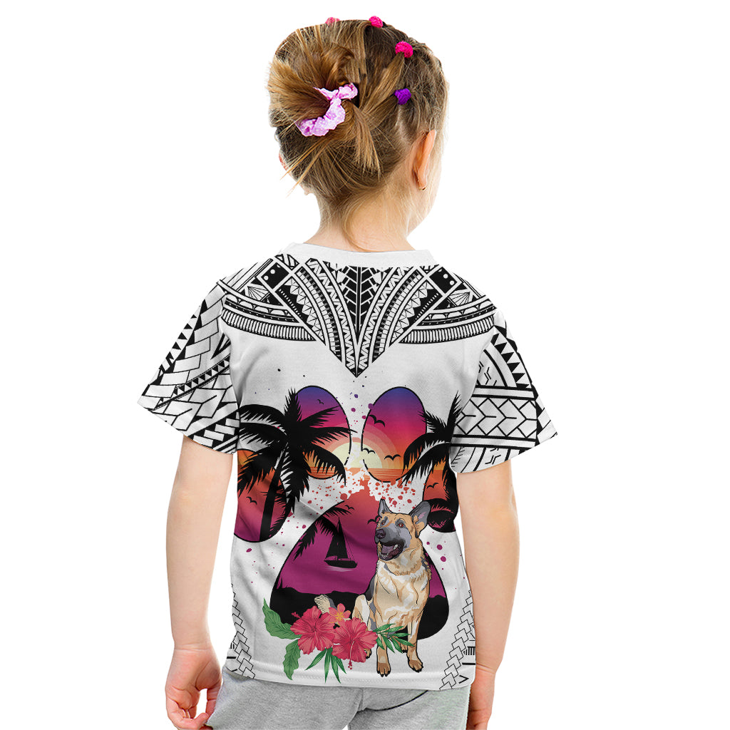 Polynesian Kid T Shirt Dog Lover With German Shepherd - Sunset At The Beach White Ver - Wonder Print Shop