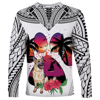 Polynesian Long Sleeve Shirt Dog Lover With German Shepherd - Sunset At The Beach White Ver - Wonder Print Shop