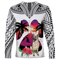 Polynesian Long Sleeve Shirt Dog Lover With German Shepherd - Sunset At The Beach White Ver - Wonder Print Shop