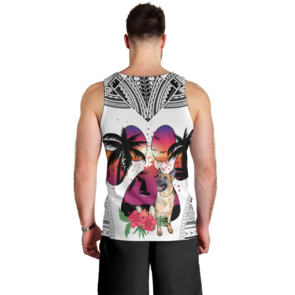 polynesian-men-tank-top-dog-lover-with-german-shepherd-sunset-at-the-beach-white-ver