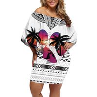 Polynesian Off Shoulder Short Dress Dog Lover With German Shepherd - Sunset At The Beach White Ver - Wonder Print Shop
