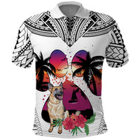 Polynesian Polo Shirt Dog Lover With German Shepherd - Sunset At The Beach White Ver - Wonder Print Shop