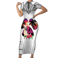 Polynesian Short Sleeve Bodycon Dress Dog Lover With German Shepherd - Sunset At The Beach White Ver - Wonder Print Shop