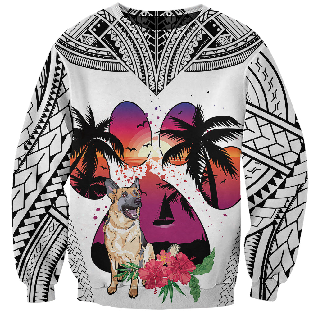 Polynesian Sweatshirt Dog Lover With German Shepherd - Sunset At The Beach White Ver - Wonder Print Shop